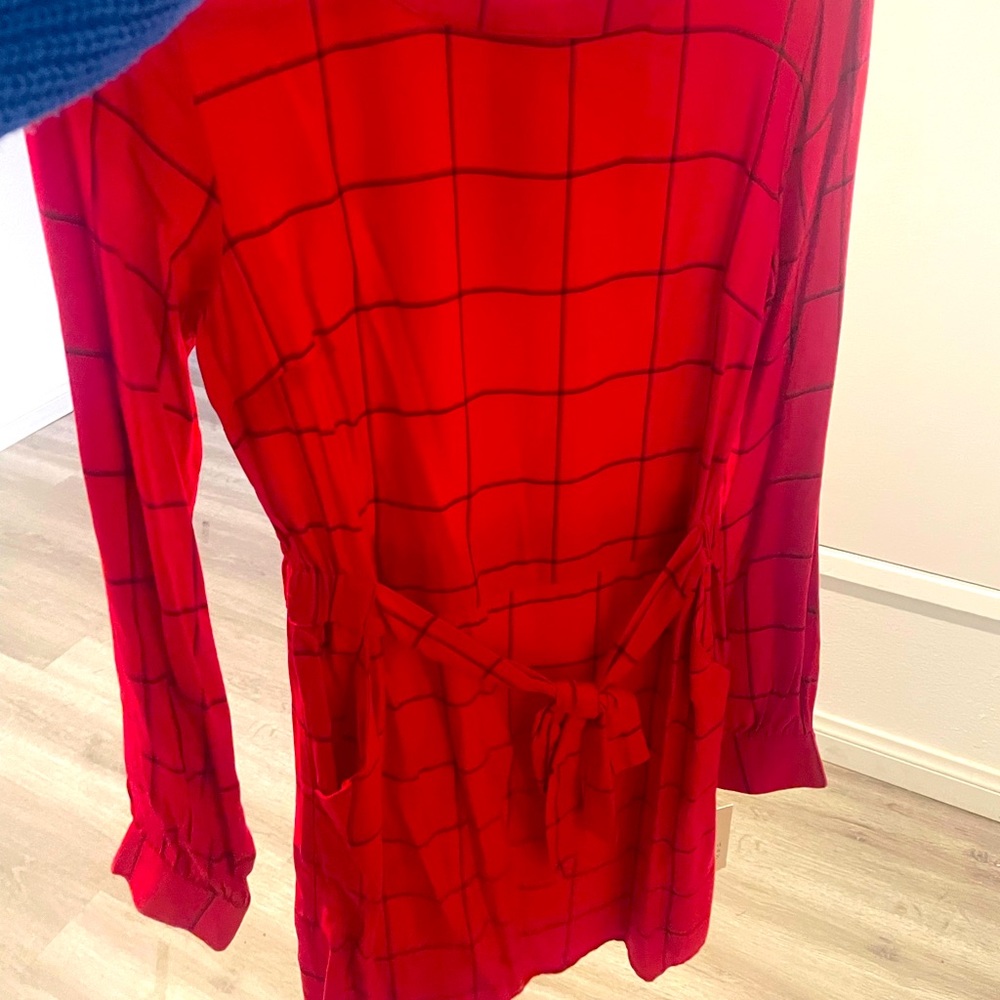 High neck red plaid tie dress never been worn, slightly wrinkled from closet